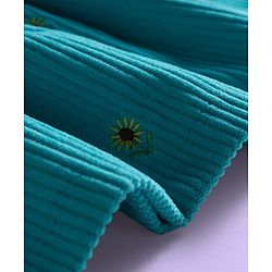 Babyhug Cotton Woven Full Sleeves Inner Tee & Frock with Sunflower Embroidery - Turquoise Blue