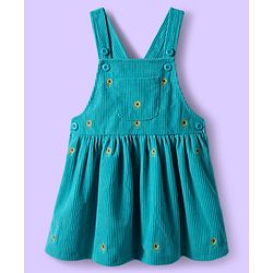 Babyhug Cotton Woven Full Sleeves Inner Tee & Frock with Sunflower Embroidery - Turquoise Blue