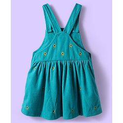 Babyhug Cotton Woven Full Sleeves Inner Tee & Frock with Sunflower Embroidery - Turquoise Blue