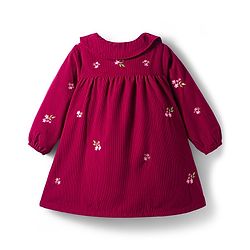 Babyhug Cotton Knit Full Sleeves Front Open Frock with Floral Embroidery - Maroon