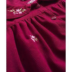 Babyhug Cotton Knit Full Sleeves Front Open Frock with Floral Embroidery - Maroon