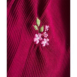 Babyhug Cotton Knit Full Sleeves Front Open Frock with Floral Embroidery - Maroon