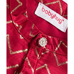 Babyhug Georgette Woven Full Sleeves Printed Kurta Dhoti Set - Maroon