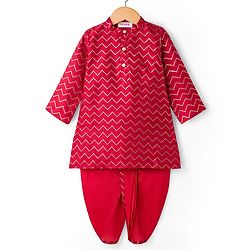 Babyhug Georgette Woven Full Sleeves Printed Kurta Dhoti Set - Maroon