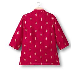 Babyhug Brocade Woven Full Sleeves Kurta Dhoti Set With Floral Foil Print - Red