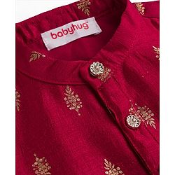 Babyhug Brocade Woven Full Sleeves Kurta Dhoti Set With Floral Foil Print - Red