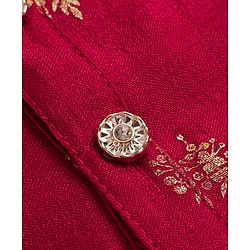 Babyhug Brocade Woven Full Sleeves Kurta Dhoti Set With Floral Foil Print - Red
