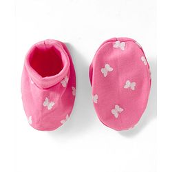 Babyhug 100% Cotton Mittens & Booties Set With Butterfly Print - Pink