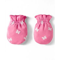 Babyhug 100% Cotton Mittens & Booties Set With Butterfly Print - Pink