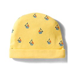 Babyhug 100% Cotton Interlock Knit Cap Mittens & Booties Set With Nautical Print Yellow - Diameter 10 cm
