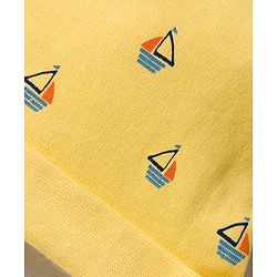 Babyhug 100% Cotton Interlock Knit Cap Mittens & Booties Set With Nautical Print Yellow - Diameter 10 cm