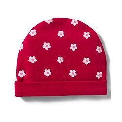 Babyhug 100% Cotton Knit Cap Mittens & Booties Set with Floral Print Red - Diameter 11 cm