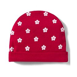 Babyhug 100% Cotton Knit Cap Mittens & Booties Set with Floral Print Red - Diameter 11 cm
