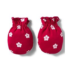 Babyhug 100% Cotton Knit Cap Mittens & Booties Set with Floral Print Red - Diameter 11 cm
