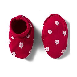 Babyhug 100% Cotton Knit Cap Mittens & Booties Set with Floral Print Red - Diameter 11 cm