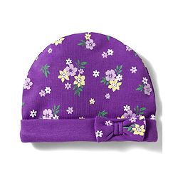 Babyhug 100% Cotton Knit Cap Mittens And Booties Set with Floral Printed Purple - 10 cm Diameter