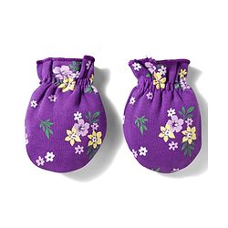 Babyhug 100% Cotton Knit Cap Mittens And Booties Set with Floral Printed Purple - 10 cm Diameter