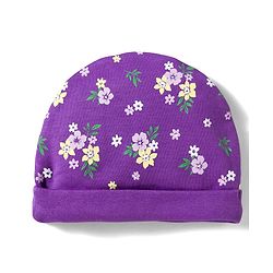 Babyhug 100% Cotton Knit Cap Mittens And Booties Set with Floral Printed Purple - 10 cm Diameter