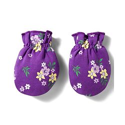 Babyhug 100% Cotton Knit Cap Mittens And Booties Set with Floral Printed Purple - 10 cm Diameter