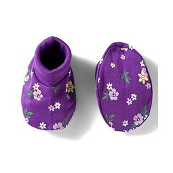 Babyhug 100% Cotton Knit Cap Mittens And Booties Set with Floral Printed Purple - 10 cm Diameter