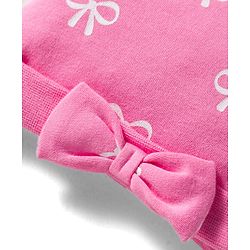 Babyhug 100% Cotton Knit Cap Mittens & Booties Set With Bow Print Pink - Diameter 10 cm