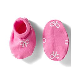 Babyhug 100% Cotton Knit Cap Mittens & Booties Set With Bow Print Pink - Diameter 10 cm