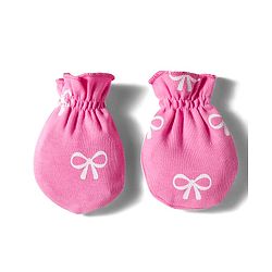 Babyhug 100% Cotton Knit Cap Mittens & Booties Set With Bow Print Pink - Diameter 10 cm