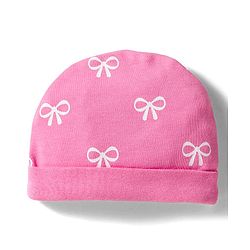 Babyhug 100% Cotton Knit Cap Mittens & Booties Set With Bow Print Pink - Diameter 10 cm