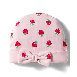 Babyhug 100% Cotton Interlock Knit Cap Mittens & Booties Set with Strawberry Print Pink - Diameter 11 cm