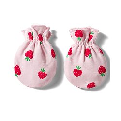 Babyhug 100% Cotton Interlock Knit Cap Mittens & Booties Set with Strawberry Print Pink - Diameter 11 cm