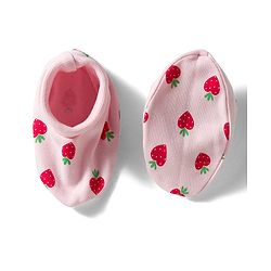 Babyhug 100% Cotton Interlock Knit Cap Mittens & Booties Set with Strawberry Print Pink - Diameter 11 cm