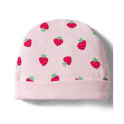 Babyhug 100% Cotton Interlock Knit Cap Mittens & Booties Set with Strawberry Print Pink - Diameter 11 cm