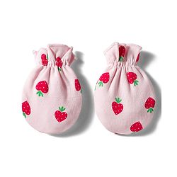Babyhug 100% Cotton Interlock Knit Cap Mittens & Booties Set with Strawberry Print Pink - Diameter 11 cm
