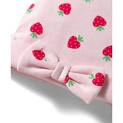 Babyhug 100% Cotton Interlock Knit Cap Mittens & Booties Set with Strawberry Print Pink - Diameter 11 cm