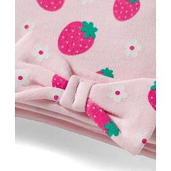 Babyhug 100% Cotton Interlock Knit Cap Mittens & Booties Set with Strawberry & Floral Print & Bow Applique Pink - Diameter 11 cm