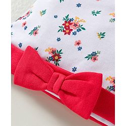Babyhug 100% Cotton Knit Cap Mittens & Booties With Floral Print White - Diameter 10 cm