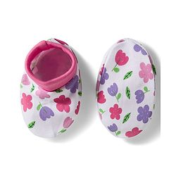 Babyhug 100% Cotton Interlock Knit Cap Mittens & Booties Set with Floral Print & Bow Applique White & Pink - Diameter 11 cm