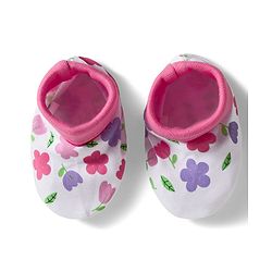 Babyhug 100% Cotton Interlock Knit Cap Mittens & Booties Set with Floral Print & Bow Applique White & Pink - Diameter 11 cm