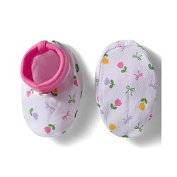 Babyhug 100% Cotton Interlock Knit Cap Mittens & Booties Set with Floral Print & Bow Applique White & Pink - Diameter 10 cm
