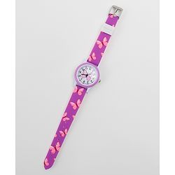 Babyhug Free Size Analog Watch with Butterfly Print - Purple