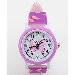 Babyhug Free Size Analog Watch with Butterfly Print - Purple