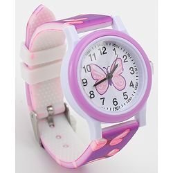 Babyhug Free Size Analog Watch with Butterfly Print - Purple