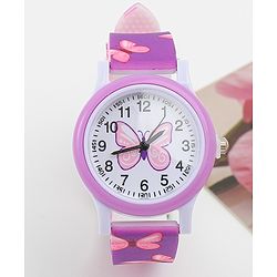 Babyhug Free Size Analog Watch with Butterfly Print - Purple