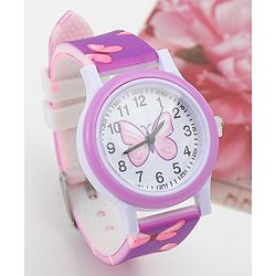 Babyhug Free Size Analog Watch with Butterfly Print - Purple