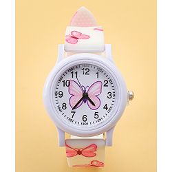 Babyhug Free Size Analog Watch with Butterfly Print - Purple