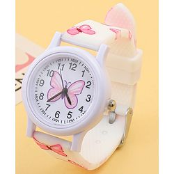 Babyhug Free Size Analog Watch with Butterfly Print - Purple