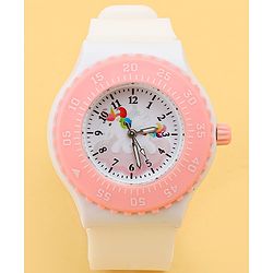 Babyhug Free Size Analog Watch with Unicorn Print - White & Pink
