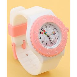 Babyhug Free Size Analog Watch with Unicorn Print - White & Pink