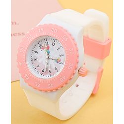 Babyhug Free Size Analog Watch with Unicorn Print - White & Pink