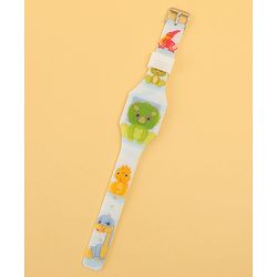 Babyhug Free Size Digital Watch with Dino Print - White & Green